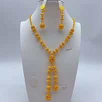 Gold Tone Dubai Long Necklace Earrings Sets Luxury Bridal Jewelry Sets  for Women B