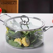 KEMORELA 1PCS Glass Cooking Pot 2.5L/3.5L Heat Resistant Simmer Pot Dual Handles Pots with Pot Lid Borosilicate Glass Cookware