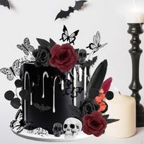 26 vnt. Gothic torto papuošimai Viršūnės Skeleto Rankos Siaubingos keksiukų dekoracijos Party reikmenims black