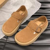 Soft leather large size shoes women's platform lazy shoes autumn new big head retro Mori Doudou shoes 35 geltona