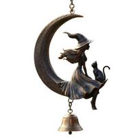 Witch Black Cat Moon Wind Chime Halloween Hanging Wind Bell Ornament 1pc