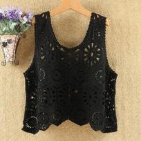 T-Shirt Women Knitting Lace Vest O-Neck Hollow Summer Style Basic Tops Tees Loose Clothing S
