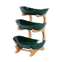 Bamboo multi-layer fruit tray snack tray living room tea table snack tray household candy tray fruit basket single layer tamsiai žalia spalva