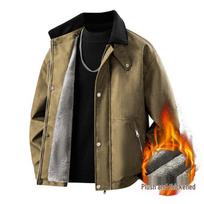 Men's Plus Size Velvet-Lined PU Leather Jacket - Color Block Lapel, Thick and Trendy for Winter 4XL
