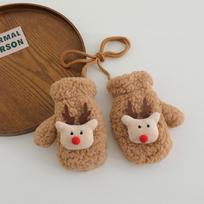 Unisex Kalėdinės vaikiškos vilnos pirštinės: Žavingos elnio pliušinės pirštinės su pakabinamu kaklu One Size chaki