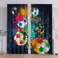 Colorful Football Print Curtains Suitable Bedroom Living Room Kitchen Decoration Home Window Set Of 2 Made Polyester Sitting Decor W100*H70(CM)-Hooks&1PCS