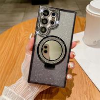 Samsung S24 Ultra Rhinestone Glitter Magnetic Mirror Stand Phone Case – Drop-Proof Soft for S23 S23 Ultra