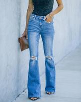 2023 High-Waist Micro Flare Women's Stretch Ripped Jeans XL mėlyna