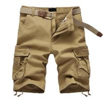 Summer Men's Baggy Multi Pocket Cargo Shorts Male Cotton Mens Shorts Short Pants No Belt 29 chaki