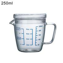 Matavimo puodelis su graduacija ir dangteliu, stiklinis, daugiafunkcis, pieno puodelis namams 250ml white