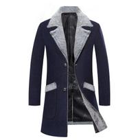 Men Business Jacket Medium Length Single-breasted Solid Color Plush Collar Autumn Winter Woolen Coat Windbreaker Streetwear XL