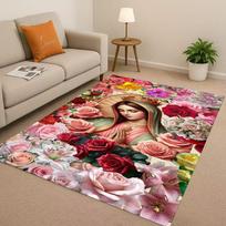 Retro Jesus Virgin Mary Art Living Room Non-Slip Area Rug Soft Carpet for Bedroom Playroom Sofa,Easy Clean Home Decor Doormat 40x60cm