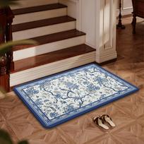 Blue and White Oriental Floral Bird Doormat, Non Slip Floor Mat for Kitchen Hallway and Bedroom, Machine Washable Home Decor 40x60cm