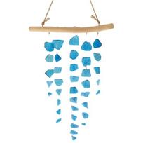Sea Glass Wind Chime, Handmade Driftwood Wind Chime, Coastal Hanging Wind Chime for Home Beach House Window Decor jūros mėlyna spalva