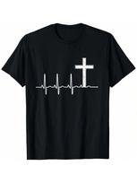 EKG LifeLine Christ Heartbeat Cross Pulse T-Shirt S įvairiaspalvis