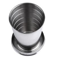 Stainless Steel Mini Travel Retractable Cup Keychain Telescopic Camping sidabras