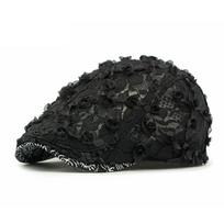 Summer Cap Women's Lace Flower Beret Lightweight Breathable Mesh Cap Painter's Cap juoda