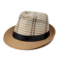 Summer Men's Hat Jazz Hat Shade Men's Straw Hat Sunscreen Cool Hat Beach Hat British Top Hat M（56-58cm） chaki