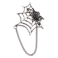 Spiders Net Brooch Pin with Chain, Punk Spiders Net Lapel Pin Brooch Halloween Costume Jewelry Accessories for Women Men 1 juoda