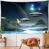Spaceship Tapestry Wall Hanging Interstellar Sci-fi Printing Bohemian Hippie Dormitory Study Background Decor 95x70CM
