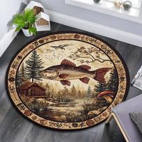Fish Lake Round Area Rug,Carpet Rug for Living Room Bedroom Sofa Playroom Decor,Non-slip Floor Mat 80cmx80cm