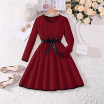 Foreign Trade 8-12-year-old Girls Middle-aged and Older Children's Autumn and Winter Solid Color Pit Striped 8Y raudona