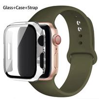 Stiklas + dėklas + dirželis Apple Watch apyrankei 44mm 45mm 42mm 41mm 40mm 38mm Silikoninė laikrodžio apyrankė iWatch series 8 9 7 6 5 4 3 SE 41mm series 7 8 9