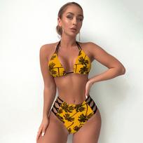 Bikinis 2023 m. Push Up maudymosi kostiumėlis aukštu juosmeniu Bikinių rinkinys moteriškai margintas maudymosi kostiumėlis Seksualūs moteriški maudymosi kostiumėlių aukšto juosmens bikinių rinkiniai 2XL oranžinė