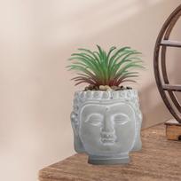 Buddha Flower Pot Original Resin Planter with Drainage Hole And Realistic Appearance for Gift Table Small Buddha Head gray