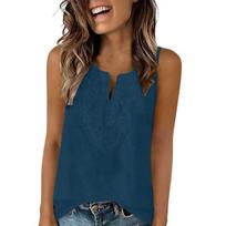 Women Vest V Neck Lace Front Sleeveless Tunic Tops Pure Color Loose Fit Breathable Summer Tops Casual Work Travel Wear S