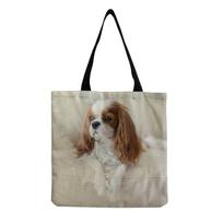 Women Vintage Linen Tote Bag - Large Capacity Dog Print Shoulder Handbag for Casual & Grocery Shopping KTB 1