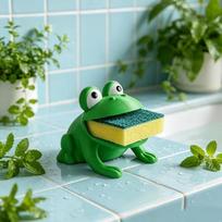 Cute Frog Shaped Sponge Holder with Drainage Kitchen Sink Sponge and Dish Brush Storage Rack Countertop Organizer