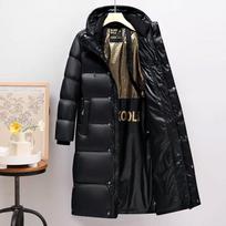 Pūkinė striukė vyrams, ilga moterims, vidutinio ilgio porų striukė su baltųjų ančių pūkais, blizgi, šilta, žiemos tendencija 3XL juoda