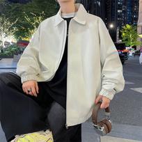 Retro Solid Color PU Leather Motorcycle Jacket Men's Season American Loose Couple Casual Versatile Coat M