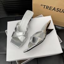 Fashion 2024 Designer Elegant Shoes Women Sandals Wedge Heel Medium Slippers Women Open Toe Luxury Fashion Party Women Shoes 38 sidabras