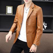 Men's Slim Fit Business Casual PU Leather Jacket - Black, Spring/Autumn Edition M