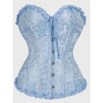 Sexy Corsets Bustiers Floral Lace Tops for Women Flower Print Vintage Corset Gothic Satin Lingerie Corselet Overbust Boned XS šviesiai mėlyna spalva