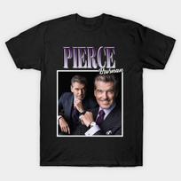 Men Black Print T-shirt Pierce Brosnan No-Cut Heat Transfer Print Cotton Tshirt L