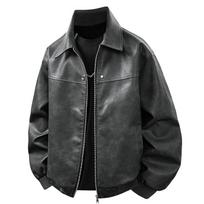 Men's Retro Faux Suede PU Leather Jacket - Gray L