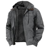 Men's Solid-Color Hooded Cotton Jacket Casual Trendy Fleece Zipper Pocket Winter Coat for Outdoor Wear S