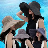 Women's four-season wide-brimmed resort-style linen hat C6420_Gray