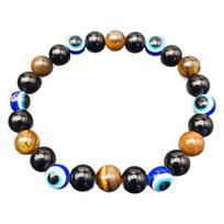 Wealth Protection Stretch Bracelet – Blue Evil Eye, Hematite, Yellow Tiger‘s Eye, Obsidian