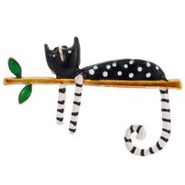 Lazy Cat Brooch Cute Dotted Cat Cat Sitting On The Tree Brooches for Women Men Cute Cat Branch Pin Badge Lightweight