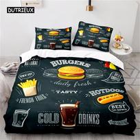 Comforter Cover Gourmet Food Burger Sleep Bedding Kit Hot Dog French Fries Comforter Cover Plush Microfiber Fabric Quilt Cover King Size Size Bedroom EU single(135x200cm)