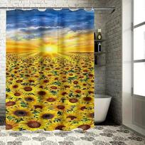 Sunflower Field Sunset Waterproof Shower Curtain Heat Resistant Machine Washable Non-Transparent 180X180Cm W60H190(CM)-1 Pcs