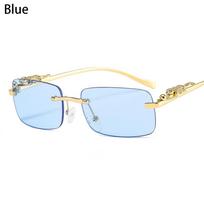 Fashion Clear UV400 Shades Cheetah Decoration Ocean Lens Sun Glasses Rimless Rectangle Sunglasses mėlyna