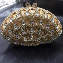 Rhinestone Evening Clutches Luxury Fan-Shape Women Crystal Wedding Party Purses WHTUOHENG  Prom Cocktail Handbags Blue/Red/White 22cmX10.5cmX7cm
