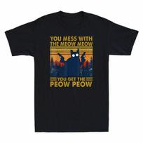 Black Cat You Mess With The Meow Meow You Get The Peow Peow Vintage Men T-Shirt S
