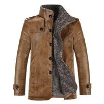 Vyriškas didelis odinis paltas su atlapu – rudens/žiemos kailinė striukė, 7XL-8XL dydžiai L chaki