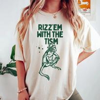 100% cotton TOPS UNISEX TEES MENS WOMENS Rizz Em With The Tism Funny Shirt, Funny Animal Graphic T-Shirt XL juoda